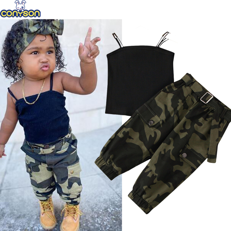 Conyson New Fashion Summer Kids Girls Clothes Sets Camouflage Print Sleeveless Solid Vest Tops Long Pants 2Pcs Fantasy Outfits