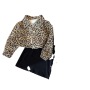 Beautiful Older Children Girls Autumn Long-sleeved Leopard Coat  Knitted Skirt Set