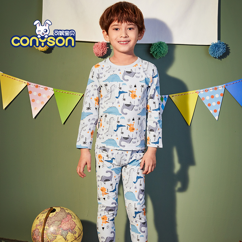 Wholesale Soft Anti-Static O-Neck Knitted Boy's Sleepwear Korean Kids Custom Pajamas Set