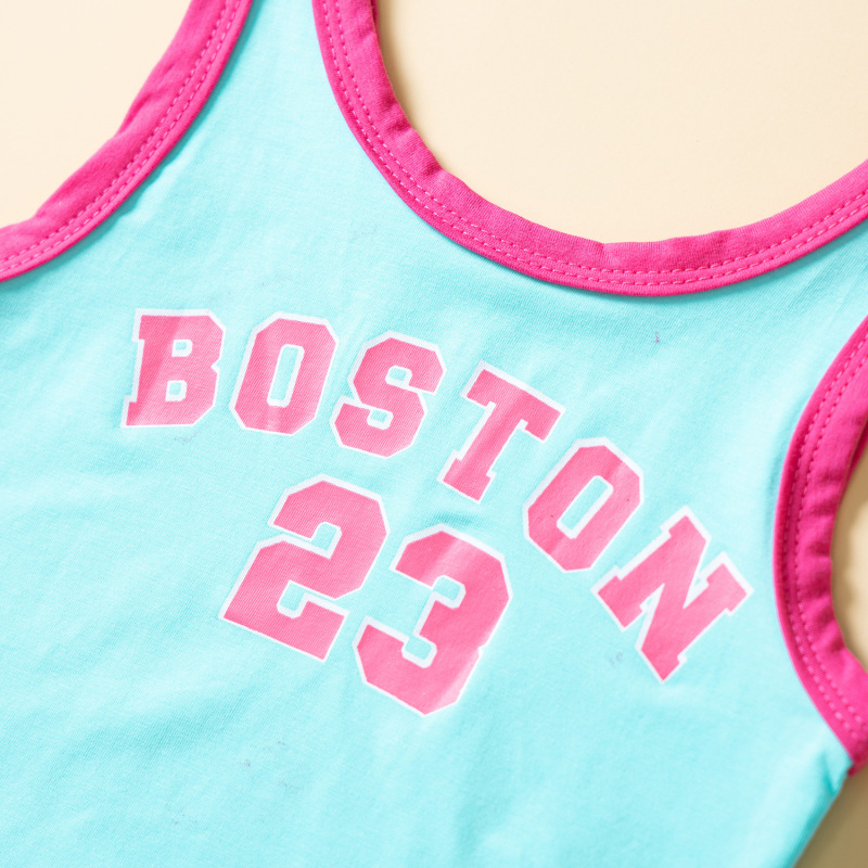 Conyson Wholesale Fashion Little Girls Kids Clothes Sets 2pcs Letter Patchwork Sleeveless Causal Vest+Solid Pleated Skirts+Belt