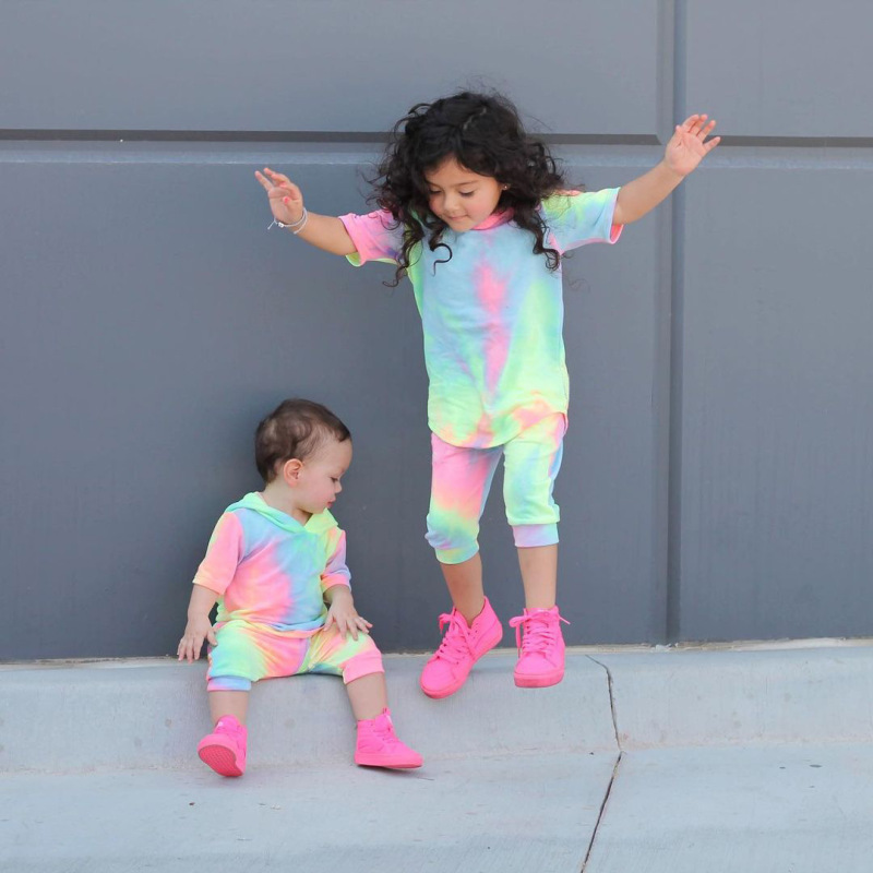 Conyson Summer Fashion Kids Girl Clothes Set Sleeveless Tie Dye Printed T-shirts+ Pants 2pcs Little Girls Tracksuits Outfits