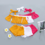 Conyson Wholesale New Summer Solid Sleeveless Off-the-shoulder Pleated Tops and Shorts Casual 3Pcs Kids Baby Girls Clothes Sets