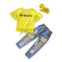2021 Kids Children's Flare Sleeve + Sequin Balloon Ripped Jeans Girls Set