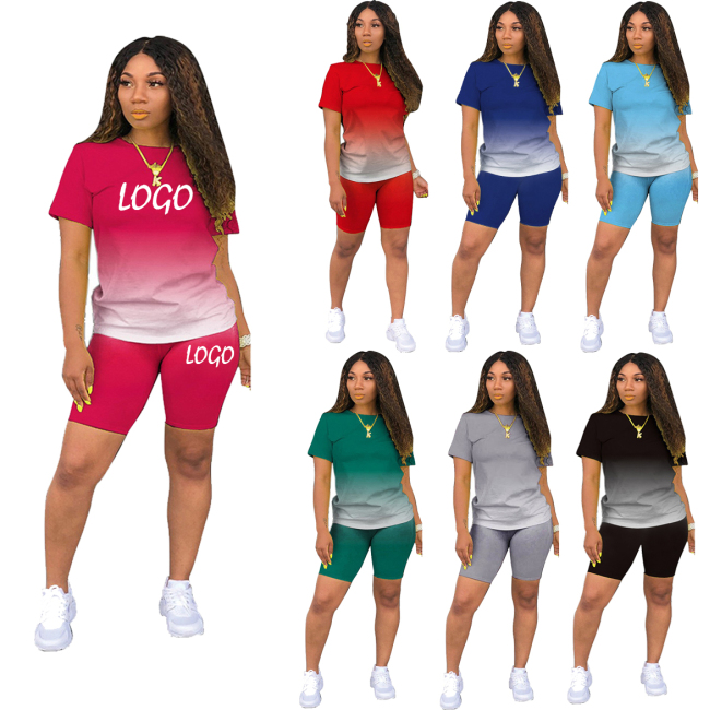 Wholesale Custom Logo Jogger Tracksuit Workout Digital printing Summer Women 2 Pieces Gym Yoga Matching Shorts Fitness Lady Set