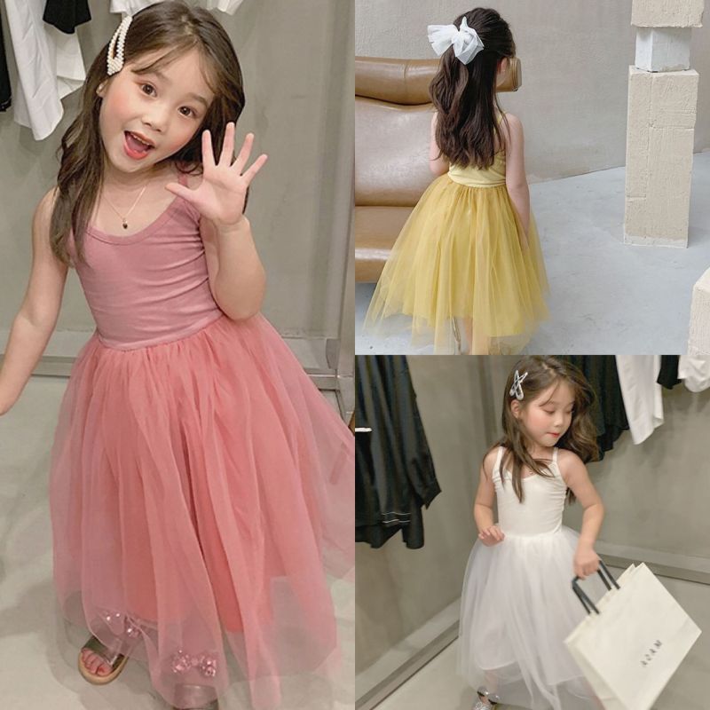 Conyson Hot Sale Summer Kids Clothes Patchwork Solid Gauze Skirt Baby Girl Sweet Outfit Lace Dancing Slip Dress for Little Girls