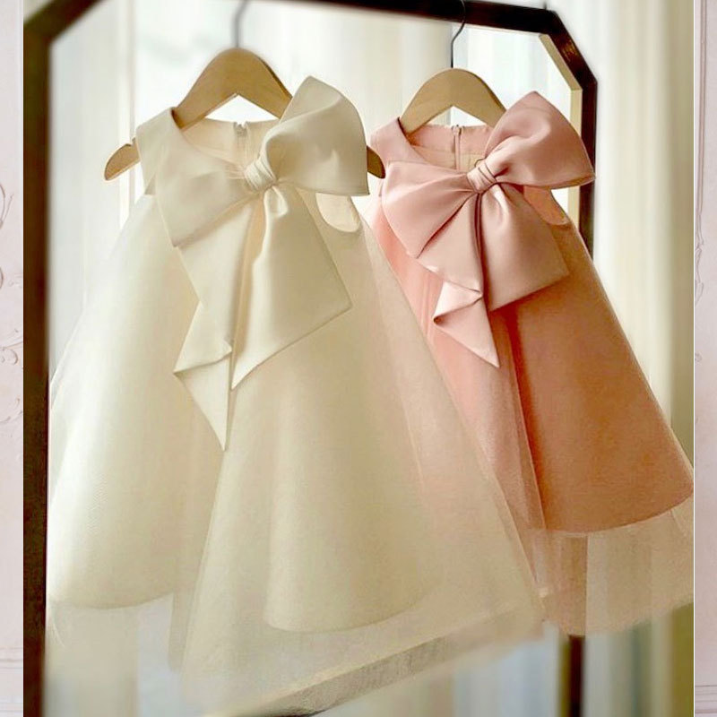 Girls Dress Skirt Big Bow Girl Full Moon Birthday Holiday Dress Korean Girl Dress