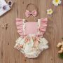 Conyson Baby Girl Flower Ruffle Romper Newborn Backless Jumpsuit Headband Girls Sunsuit Outfit 2pcs Baby Summer Clothing