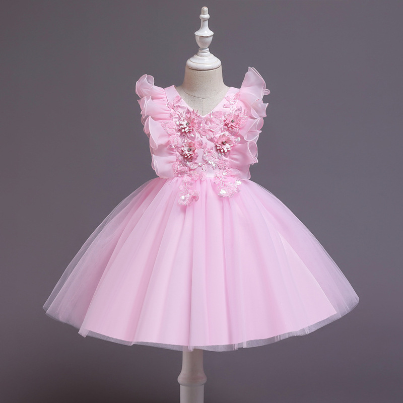Conyson High quality boutique summer fly sleeve floral Birthday elegant Dresses polyester Kid Clothing Girl Princess Party Dress