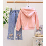 Conyson Custom Two Piece Outfits Top + Pearl Bead Denim Pants Cute Baby Girl Clothes Kids Casual Wear Girls Clothing Sets