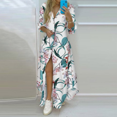 hot sale fashion summer designer Boho style Floral Print outdoors ladies long Sleeve One Piece Dress Women Elegant Casual Dress