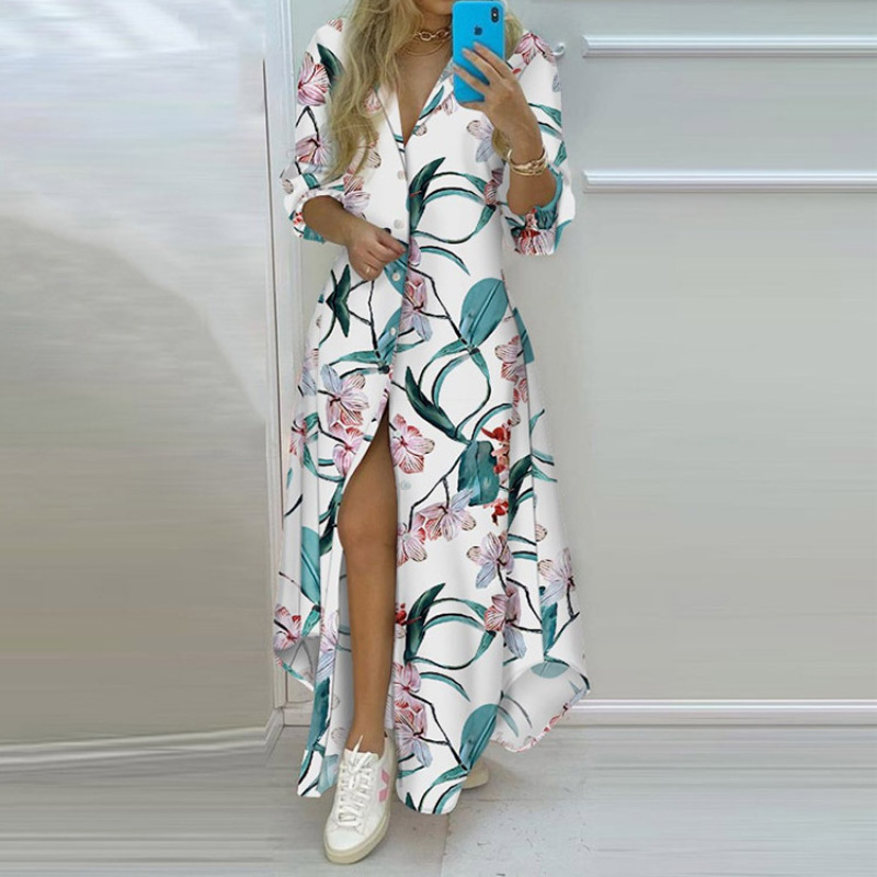 hot sale fashion summer designer Boho style Floral Print outdoors ladies long Sleeve One Piece Dress Women Elegant Casual Dress