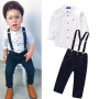Custom Apparel Shirt Long Sleeve Top Shirt Rompers Kids Boy Suspender Pants 2 Piece Set