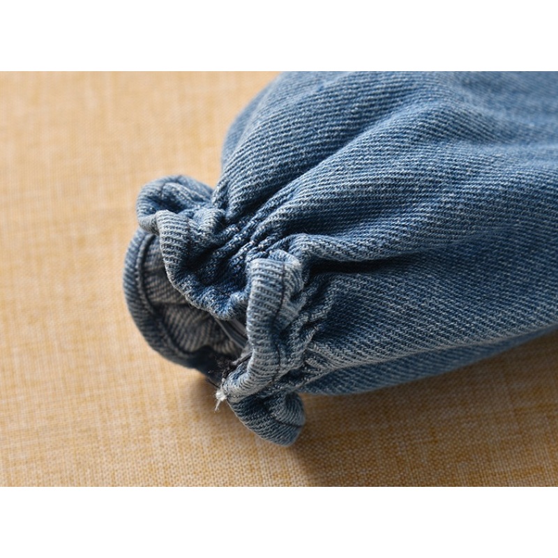 Fashion girls clothing Long Sleeve Button A-Line Sustainable Turtleneck Cute Girl Denim Dress For Kids