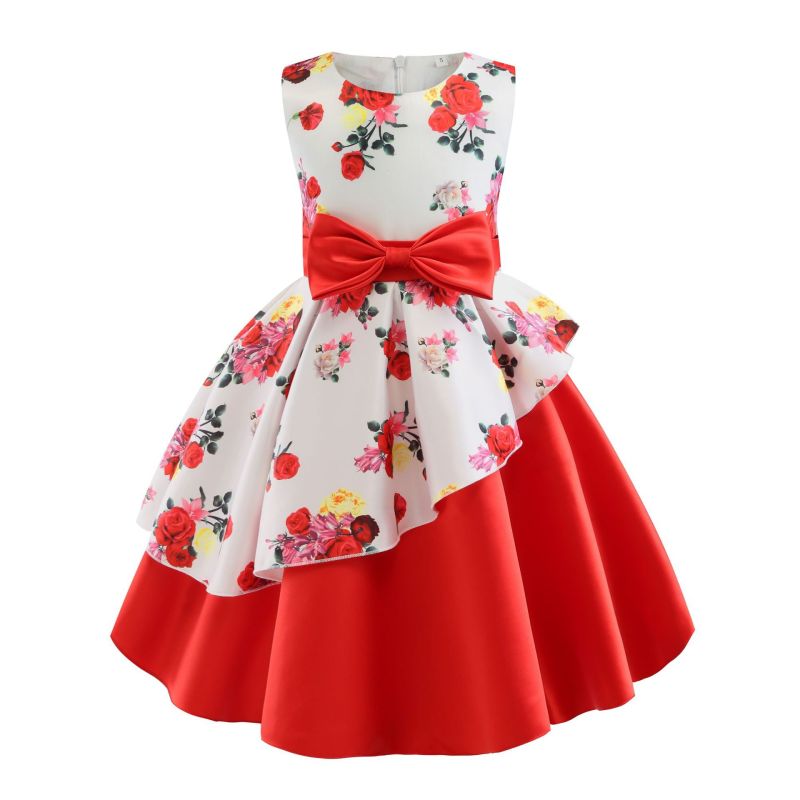 Conyson Kids Dresses Holiday Party Ball Gown Dress Halloween Costume Irregular Sleeveless Printed Girls Princess Flower Dresses