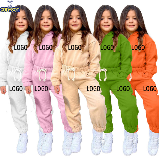 Conyson Custom LOGO Children Clothes Suit Hoodies Jogging Outfits Fashion 2 Piece Kids Tracksuit Sweatsuit Girl Clothing Set