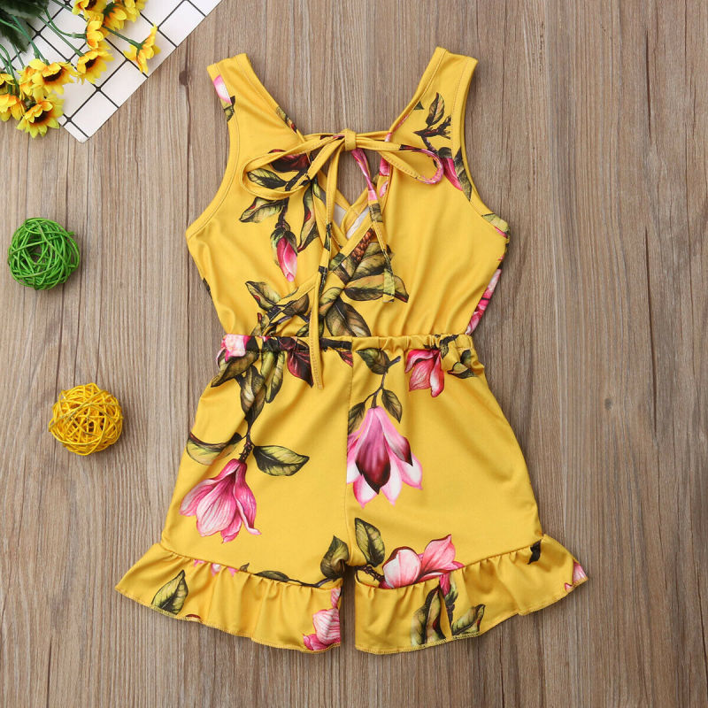 Conyson Wholesale Kids Clothes Summer Cute Baby Kids Girls Printed Floral Sleeveless Romper Ruffles Jumpsuit Outfits Clothes