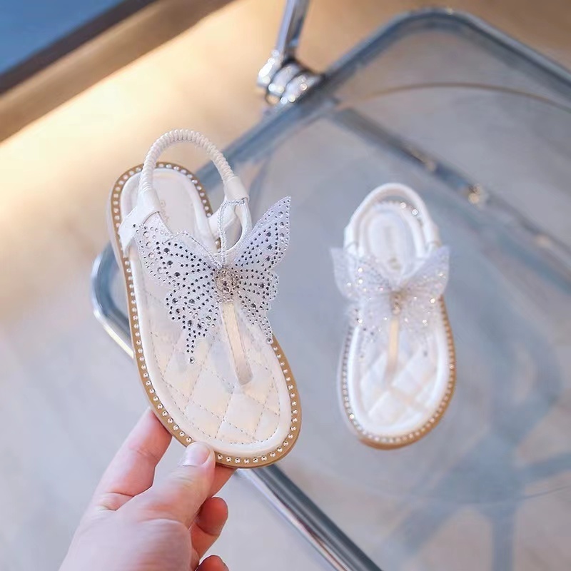 Conyson Low MOQ New Children Butterfly Rhinestones Shining Kids Party and Wedding Princess Shoes Baby Girls Pinch Toe Shoes