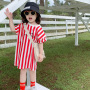 New Fashion Infant Summer Short Girls Sleeve T- Shirt Dress Summer Striped Comfortable Dress Printing Girls T-shirt Dress