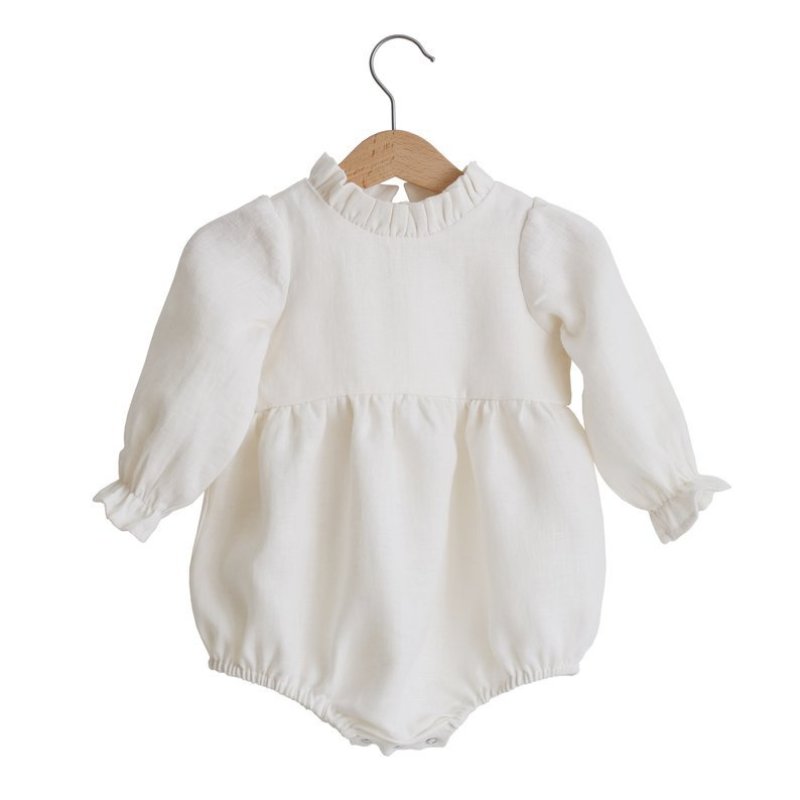 Custom Baby Bodysuit Long Sleeve Boutique Infant Clothing Girls Rompers Linen Baby Ruffle Romper