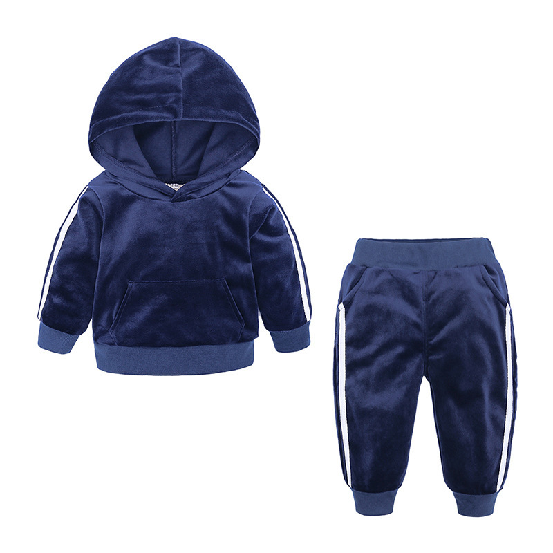 The Latest Design Explosion Gold Velvet Children Long Sleeve Kids Hooded Clothes Sets  Suits For Kids Boys