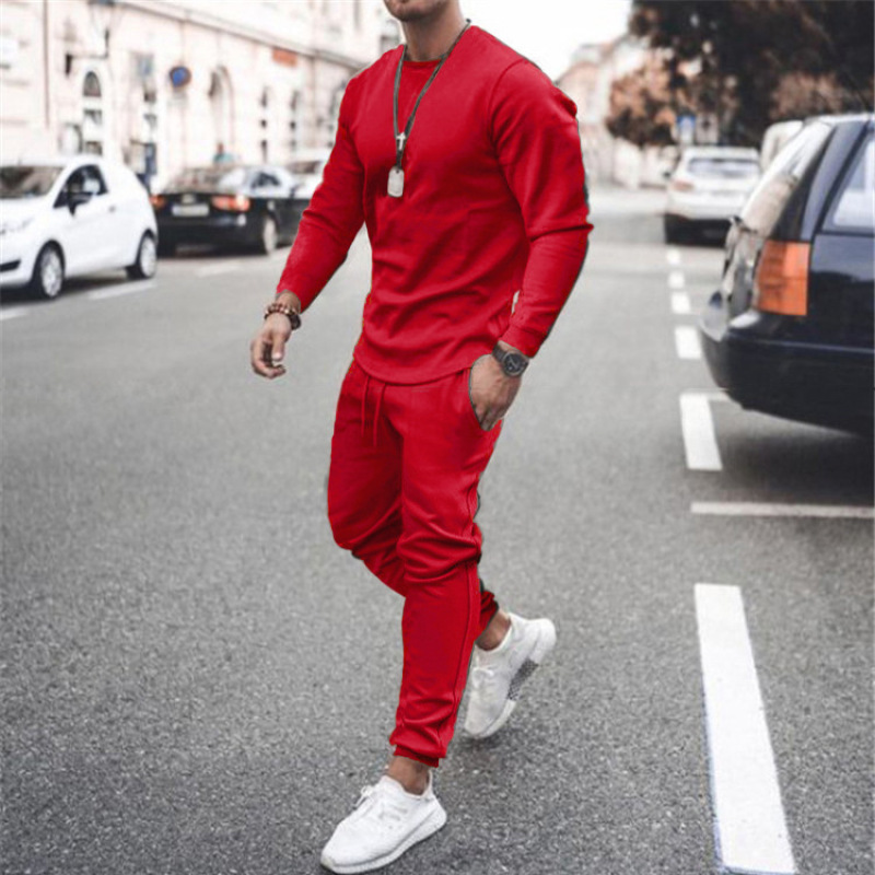 hot sale AUTUMN Custom logo Made Outdoor men's fashion jogger Clothes suits soild clothing two-piece adult sweater apparel Sets