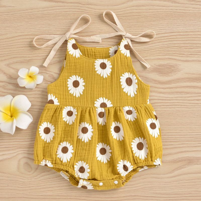 Conyson Infant Baby Bodysuits Sleeveless Vest Cute Flower Printing Boutique Toddler Girls One-piece Clothes Baby Girls Romper