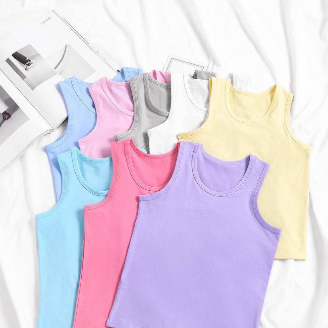 Summer Custom Design Solid Color O-Neck Waistcoat Baby Girl Vest Tank Top Girls Knitted Sleeveless Baby Top