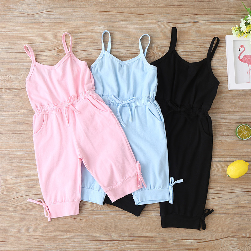 high quality 2021 summer sleeveless pure color one piece casual cute cotton baby girls knitwear clothes romper clothing