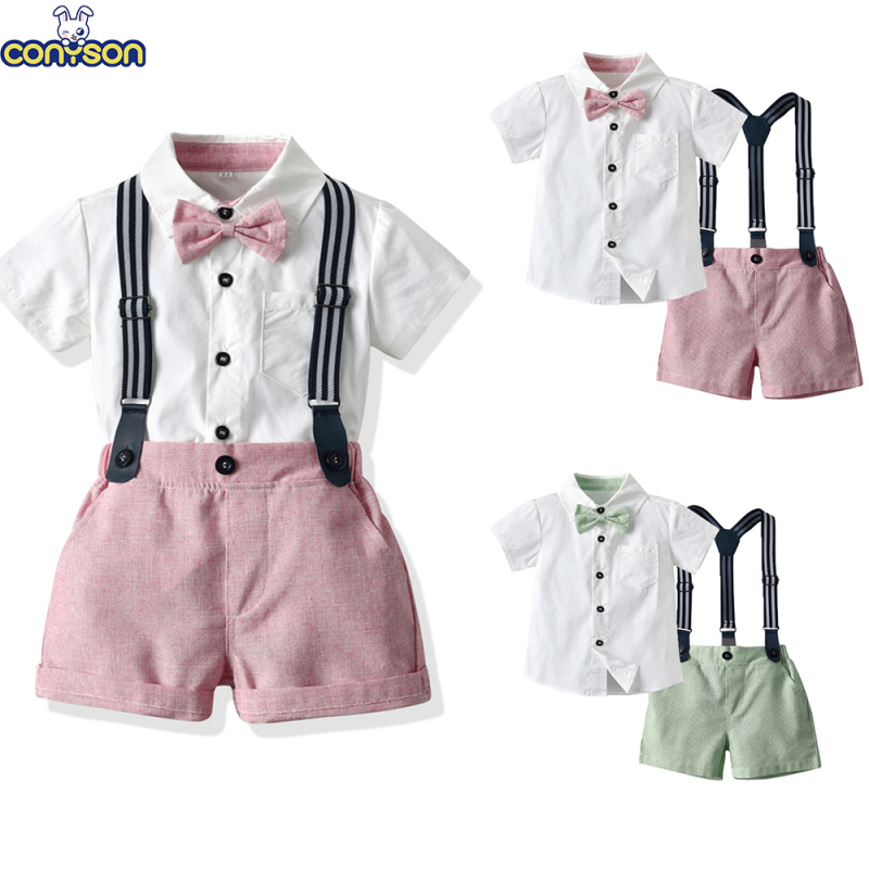 Conyson Hot Summer Gentleman Wedding shirt Bow-Tie Toddler Comfortable 0-6years Baby Little Boy 2 Pieces Boy Clothing Set