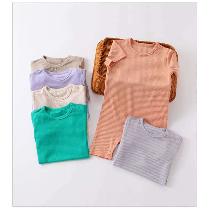 Conyson Wholesale Summer Unisex Baby Romper Short Sleeve One Piece Cotton Solid Knitted Infant Toddler Boys Clothes Romper