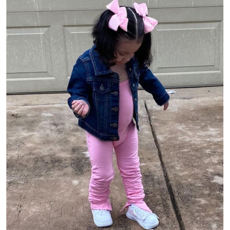 Conyson 2022 summer hot sale Little Girl OEM Fashion Pure Colors Solid Soft Cotton Baby Girls Amour Scrunched stack Jumpsuit