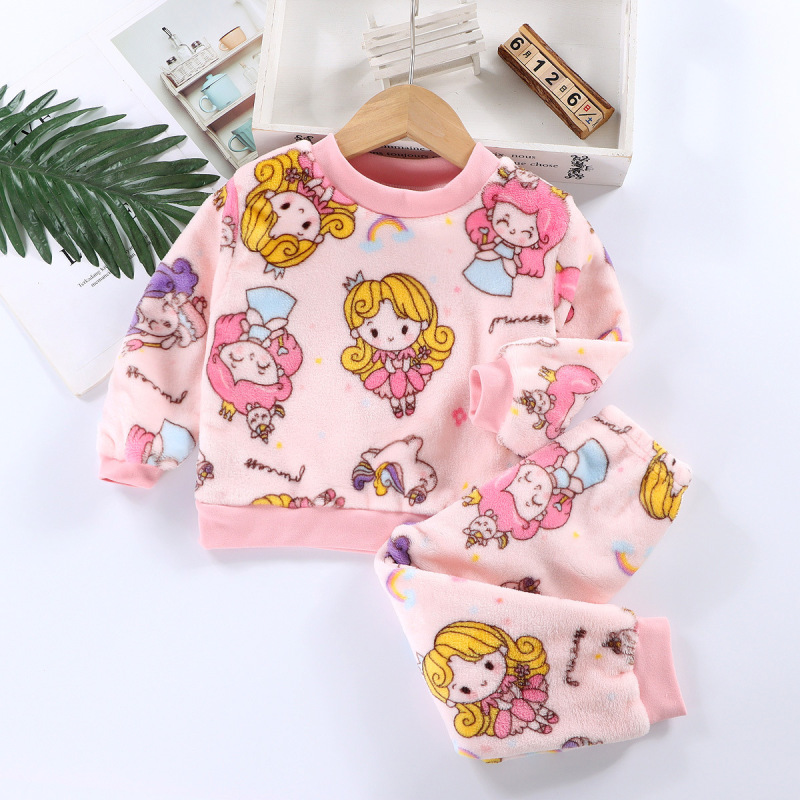 Conyson Factory Wholesale Children'S Sleepwear print baby boy cartoon Suits girls Kids winter pjs flannel Children Pajamas sets