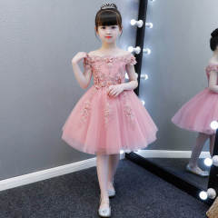 Factory High Quality Formal Trailing Birthday Puff Sleeve Knee-Length Party Wear Flower Dress Girl