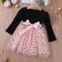 Conyson Stock Lots Spring Autumn Casual Style O-neck Long Sleeve 95% Cotton Soft DOT Lace Binding Baby Clothes Girl Dresses