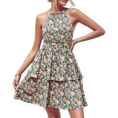 Conyson New Arrivals Summer Wholesale Women Vintage Floral Printed Backless Sleeveless Halter Neck Women's Long Elegant Dress