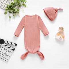 Conyson Stock Lot Custom Vintage Autumn Newborn Plain Toddler Sleep Clothing Infant Boys Girls Gown Solid Color Baby Romper