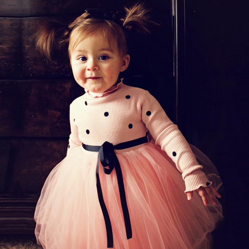 Factory Customization girls tutu dress knit O-Neck Knee-Length autumn Little Girls Clothes Kids Floral Party Dresses