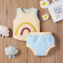 Conyson  Newborn Baby Girls Boys Clothes Sets Kids Clothes Custom Cotton Colors Rainbow Print Sleeveless Vest Tops Shorts Sets