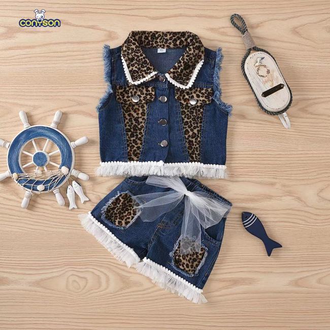 Conyson Wholesale Summer Girl Solid 2pcs Outfits Short Sleeves Shirt  Shorts Children's Girls 2 Piece Casual Litter Girls Suits