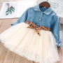 High Quality 2021 Leopard Belt Girl Summer Autumn Dresses Beautiful Kids tiered skirt Casual cowboy Clothing sets