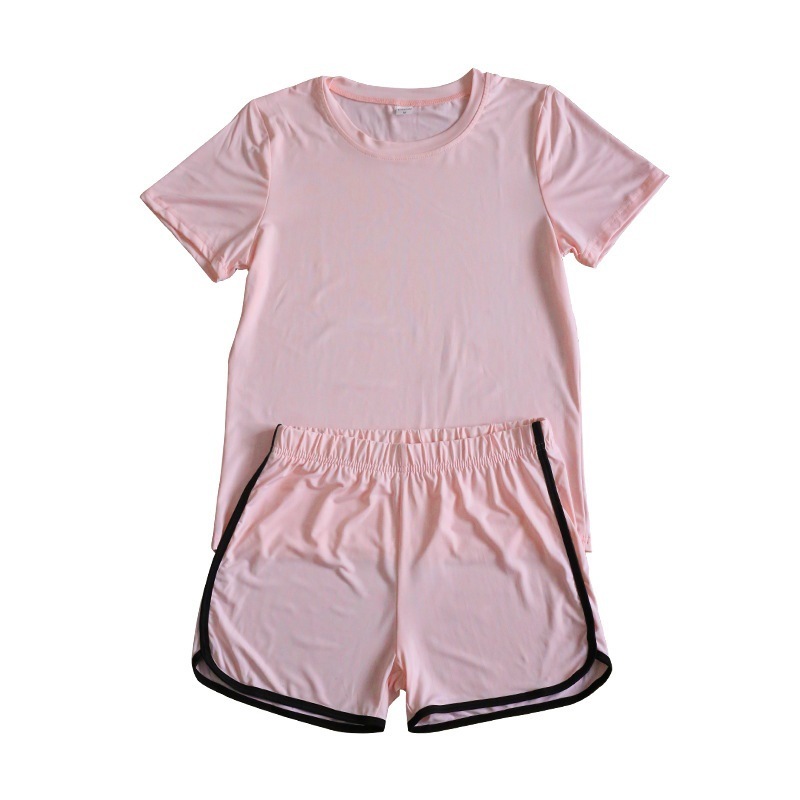 Online hot sale korea summer Custom logo Made Outdoor women's soild color Clothes sport suit clothing two-piece adult short Sets