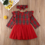 Conyson Baby Girls Christmas Dress Long Sleeve Red Plaid Princess Dresses For Newborn Red Party Xmas Dress Hairbands Set