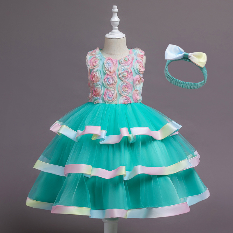 Conyson high quality ins boutique summer sleeveless floral Baby Birthday tie-dye polyester Kid Girl elegant Princess Party Dress