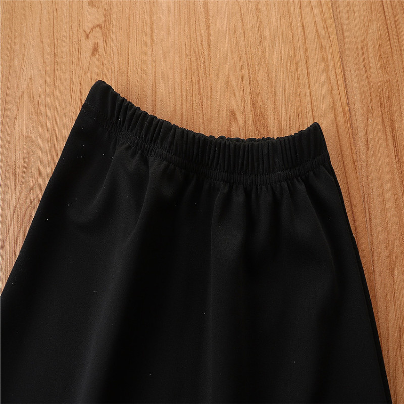 Conyson Wholesale Summer Casual Girl 2pcs Outfits Short Sleeves Mesh Black Letter Print Girls Star Sequins Tutu Dresses