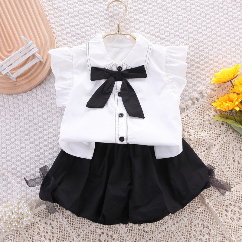 Conyson Baby Summer Cotton Button Bowknot Clothing 0-6Y little girls dress Clothes floral Top Shirt 2Pcs Outfit baby sets