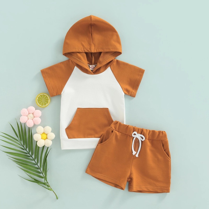 Conyson custom logo made korea fashion designer boutique baby boy cotton hoodie shorts clothing suit kids 2 pieces clothes set