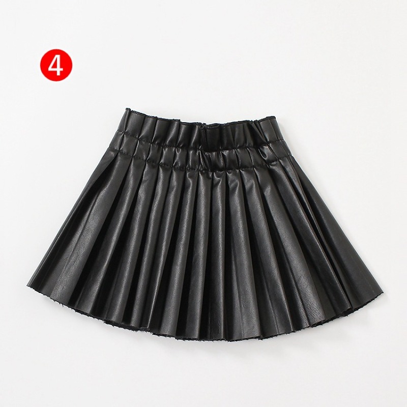 2-15years Baby Dress Girls PU Leather Pleated Skirt Baby Girl Elastic Waist Short Solid Skirts pleated skirt