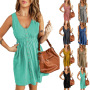 Ready to ship one piece solid apparel dresses womens summer casual clothing online order woman loose clothes fashionable dress