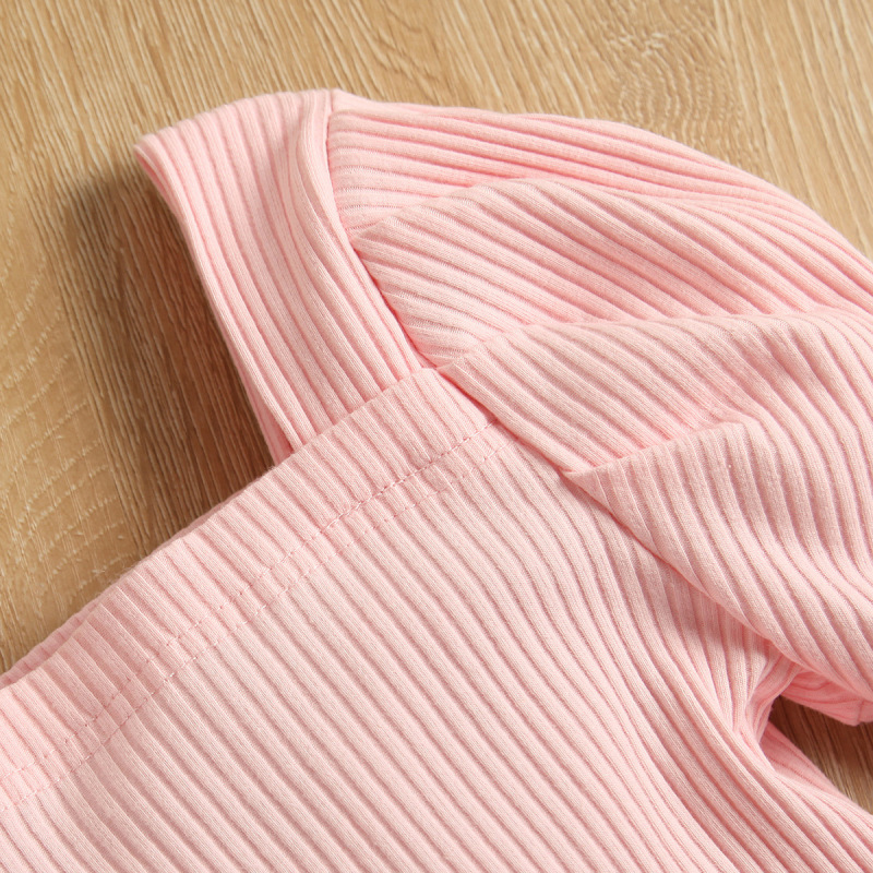 Conyson Wholesale Kids Designer Clothes Knit Long Sleeve Pink Sweater PU Shorts 2 Piece Children Girls Clothing Outfits