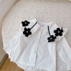 Conyson Wholesale High quality Kids Boutique Clothes Girls Flowers White Blouse+Flared Pants with a Slit Baby Girl Clothing Set